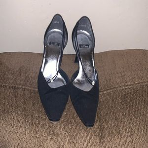 Stuart Weitzman Black Satin Heels with Rhinestones ￼7B